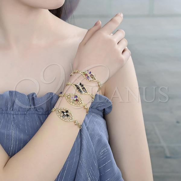 Gold Filled Bracelet — Fancy Bracelet Flower and Fish Design with Black — alternate product view — SKU 139417 | Oro Laminado brazalete — elegante Bracelet flor and Fish diseño with negro — SKU 139417