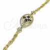 Oro Laminado Fancy Bracelet, Gold Filled Style Flower and Fish Design, with Black and White Cubic Zirconia, Polished, Golden Finish, 03.316.0073.08 (05 MM Thickness, 8 Inches Length)