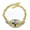 Oro Laminado Fancy Bracelet, Gold Filled Style Flower and Fish Design, with Black and White Cubic Zirconia, Polished, Golden Finish, 03.316.0073.08 (05 MM Thickness, 8 Inches Length)