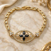 Oro Laminado Fancy Bracelet, Gold Filled Style Flower and Fish Design, with Black and White Cubic Zirconia, Polished, Golden Finish, 03.316.0073.08 (05 MM Thickness, 8 Inches Length)