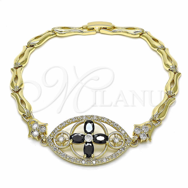 Gold Filled Bracelet — Fancy Bracelet Flower and Fish Design with Black — main product view — SKU 139417 | Oro Laminado brazalete — elegante Bracelet flor and Fish diseño with negro — SKU 139417