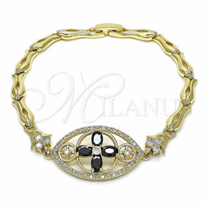 Gold Filled Bracelet — Fancy Bracelet Flower and Fish Design with Black — main product view — SKU 139417 | Oro Laminado brazalete — elegante Bracelet flor and Fish diseño with negro — SKU 139417