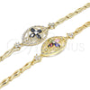 Oro Laminado Fancy Bracelet, Gold Filled Style Flower and Fish Design, with Black and White Cubic Zirconia, Polished, Golden Finish, 03.316.0073.08 (05 MM Thickness, 8 Inches Length)