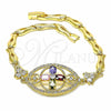 Oro Laminado Fancy Bracelet, Gold Filled Style Flower and Fish Design, with Multicolor Cubic Zirconia, Polished, Golden Finish, 03.316.0073.1.08 (05 MM Thickness, 8 Inches Length)