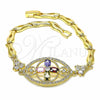 Oro Laminado Fancy Bracelet, Gold Filled Style Flower and Fish Design, with Multicolor Cubic Zirconia, Polished, Golden Finish, 03.316.0073.1.08 (05 MM Thickness, 8 Inches Length)