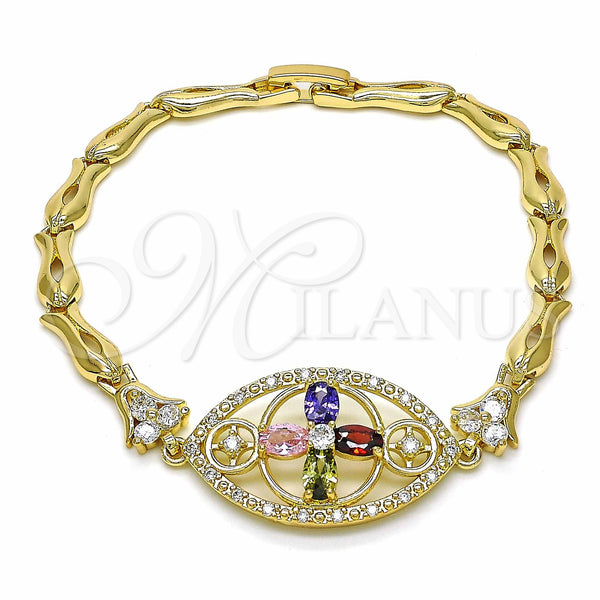 Gold Filled Bracelet — Fancy Bracelet Flower and Fish Design with Multicolor — main product view — SKU 139418 | Oro Laminado brazalete — elegante Bracelet flor and Fish diseño with Multicolor — SKU 139418