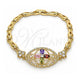 Pulsera Elegante 03.316.0073.1.08 Oro Laminado, Diseño de Flor y Pescado, con Zirconia Cubica Multicolor, Pulido, Tono Dorado (Grosor 05 MM, 8 Pulgadas de Largo)