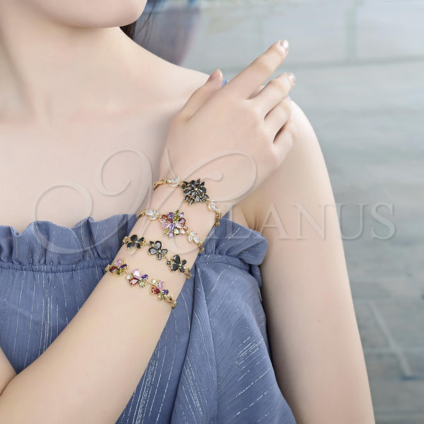 Gold Filled Bracelet — Fancy Bracelet Flower and Fish Design with Black — alternate product view — SKU 139419 | Oro Laminado brazalete — elegante Bracelet flor and Fish diseño with negro — SKU 139419