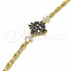 Oro Laminado Fancy Bracelet, Gold Filled Style Flower and Fish Design, with Black and White Cubic Zirconia, Polished, Golden Finish, 03.316.0074.08 (05 MM Thickness, 8 Inches Length)
