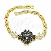 Oro Laminado Fancy Bracelet, Gold Filled Style Flower and Fish Design, with Black and White Cubic Zirconia, Polished, Golden Finish, 03.316.0074.08 (05 MM Thickness, 8 Inches Length)