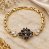 Oro Laminado Fancy Bracelet, Gold Filled Style Flower and Fish Design, with Black and White Cubic Zirconia, Polished, Golden Finish, 03.316.0074.08 (05 MM Thickness, 8 Inches Length)