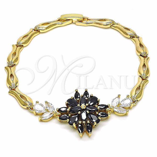 Gold Filled Bracelet — Fancy Bracelet Flower and Fish Design with Black — main product view — SKU 139419 | Oro Laminado brazalete — elegante Bracelet flor and Fish diseño with negro — SKU 139419