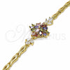 Oro Laminado Fancy Bracelet, Gold Filled Style Flower and Fish Design, with Multicolor Cubic Zirconia, Polished, Golden Finish, 03.316.0074.1.08 (05 MM Thickness, 8 Inches Length)
