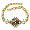 Oro Laminado Fancy Bracelet, Gold Filled Style Flower and Fish Design, with Multicolor Cubic Zirconia, Polished, Golden Finish, 03.316.0074.1.08 (05 MM Thickness, 8 Inches Length)