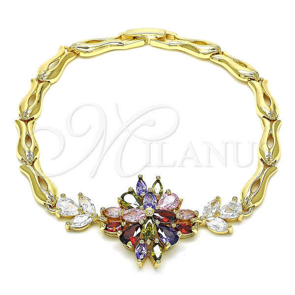 Gold Filled Bracelet — Fancy Bracelet Flower and Fish Design with Multicolor — main product view — SKU 139420 | Oro Laminado brazalete — elegante Bracelet flor and Fish diseño with Multicolor — SKU 139420