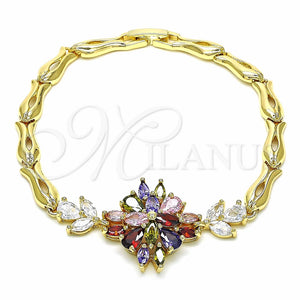 Gold Filled Bracelet — Fancy Bracelet Flower and Fish Design with Multicolor — main product view — SKU 139420 | Oro Laminado brazalete — elegante Bracelet flor and Fish diseño with Multicolor — SKU 139420