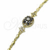 Oro Laminado Fancy Bracelet, Gold Filled Style Flower Design, with Black and White Cubic Zirconia, Polished, Golden Finish, 03.316.0076.07 (04 MM Thickness, 7 Inches Length)