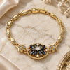 Oro Laminado Fancy Bracelet, Gold Filled Style Flower Design, with Black and White Cubic Zirconia, Polished, Golden Finish, 03.316.0076.07 (04 MM Thickness, 7 Inches Length)