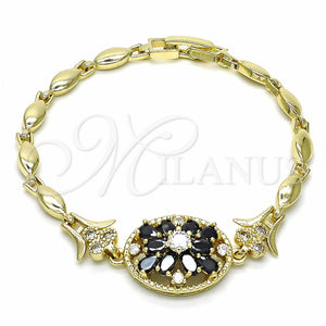 Gold Filled Bracelet — Fancy Bracelet Flower Design with Black and White — main product view — SKU 139423 | Oro Laminado brazalete — elegante Bracelet flor diseño with negro and blanco — SKU 139423