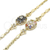 Oro Laminado Fancy Bracelet, Gold Filled Style Flower Design, with Black and White Cubic Zirconia, Polished, Golden Finish, 03.316.0076.07 (04 MM Thickness, 7 Inches Length)