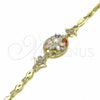 Oro Laminado Fancy Bracelet, Gold Filled Style Flower Design, with Multicolor Cubic Zirconia, Polished, Golden Finish, 03.316.0076.1.07 (04 MM Thickness, 7 Inches Length)