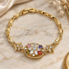 Oro Laminado Fancy Bracelet, Gold Filled Style Flower Design, with Multicolor Cubic Zirconia, Polished, Golden Finish, 03.316.0076.1.07 (04 MM Thickness, 7 Inches Length)