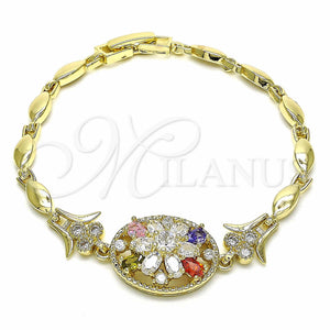 Gold Filled Bracelet — Fancy Bracelet Flower Design with Multicolor Cubic Zirconia — main product view — SKU 139424 | Oro Laminado brazalete — elegante Bracelet flor diseño with Multicolor Cubic Zirconia — SKU 139424