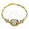 Oro Laminado Fancy Bracelet, Gold Filled Style Flower Design, with Multicolor Cubic Zirconia, Polished, Golden Finish, 03.316.0076.1.07 (04 MM Thickness, 7 Inches Length)