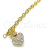 Oro Laminado Charm Bracelet, Gold Filled Style Heart and Crown Design, with White Crystal, Polished, Golden Finish, 03.63.2211.08 (06 MM Thickness, 8 Inches Length)