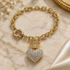 Oro Laminado Charm Bracelet, Gold Filled Style Heart and Crown Design, with White Crystal, Polished, Golden Finish, 03.63.2211.08 (06 MM Thickness, 8 Inches Length)