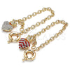 Oro Laminado Charm Bracelet, Gold Filled Style Heart and Crown Design, with White Crystal, Polished, Golden Finish, 03.63.2211.08 (06 MM Thickness, 8 Inches Length)