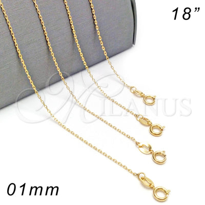 Oro Laminado Basic Necklace, Gold Filled Style Rolo Design, Polished, Golden Finish, 04.09.0186.18 (0.40 Gauge, 01 MM Thickness, 18 Inches Length)