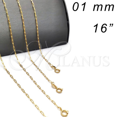 Oro Laminado Basic Necklace, Gold Filled Style Paperclip Design, Polished, Golden Finish, 04.09.0189.16 (0.50 Gauge, 01 MM Thickness, 16 Inches Length)