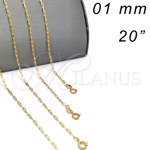 Oro Laminado Basic Necklace, Gold Filled Style Paperclip Design, Polished, Golden Finish, 04.09.0189.20 (0.50 Gauge, 01 MM Thickness, 20 Inches Length)