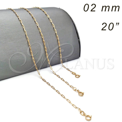Oro Laminado Basic Necklace, Gold Filled Style Paperclip Design, Polished, Golden Finish, 04.09.0190.20 (0.60 Gauge, 02 MM Thickness, 20 Inches Length)