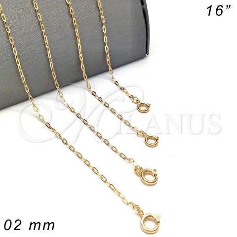 Oro Laminado Basic Necklace, Gold Filled Style Paperclip Design, Polished, Golden Finish, 04.09.0192.16 (0.50 Gauge, 02 MM Thickness, 16 Inches Length)