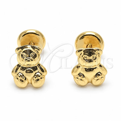 Oro Laminado Stud Earring, Gold Filled Style Teddy Bear Design, Polished, Golden Finish, 02.09.0209