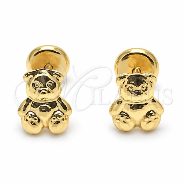 Oro Laminado Stud Earring, Gold Filled Style Teddy Bear Design, Polished, Golden Finish, 02.09.0209