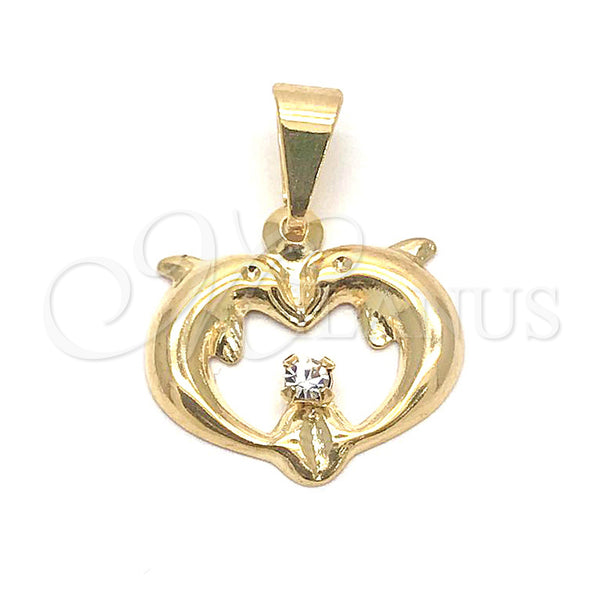 Gold Filled Pendant — Fancy Pendant Dolphin and Heart Design with White — main product view — SKU 139702 | Oro Laminado dije — elegante Pendant Dolphin and corazón diseño with blanco — SKU 139702