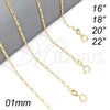 Oro Laminado Basic Necklace, Gold Filled Style Figaro Design, Polished, Golden Finish, 04.58.0002.16 (0.40 Gauge, 01 MM Thickness, 16 Inches Length)