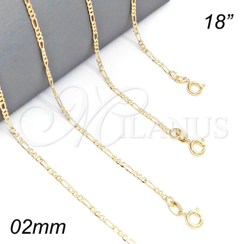 Oro Laminado Basic Necklace, Gold Filled Style Figaro Design, Polished, Golden Finish, 04.58.0004.18 (0.60 Gauge, 02 MM Thickness, 18 Inches Length)