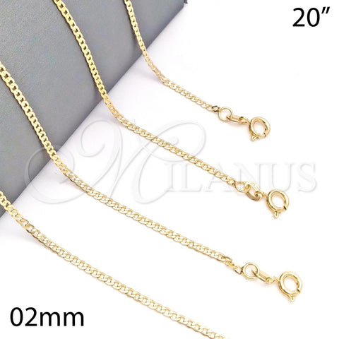 Oro Laminado Basic Necklace, Gold Filled Style Curb Design, Polished, Golden Finish, 04.58.0005.20 (0.60 Gauge, 02 MM Thickness, 20 Inches Length)