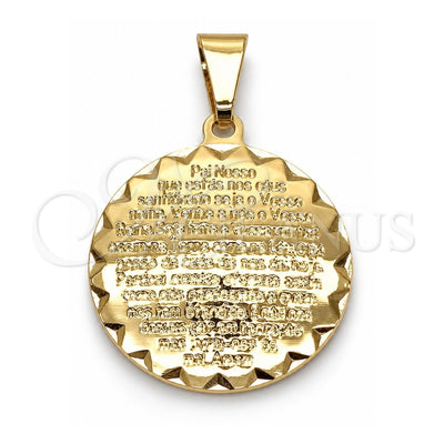 Oro Laminado Religious Pendant, Gold Filled Style Prayer Design, Polished, Golden Finish, 05.32.0075