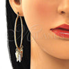 Oro Laminado Large Hoop, Gold Filled Style Butterfly Design, Diamond Cutting Finish, Tricolor, 02.380.0021.50