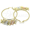Oro Laminado Large Hoop, Gold Filled Style Butterfly Design, Diamond Cutting Finish, Tricolor, 02.380.0021.50