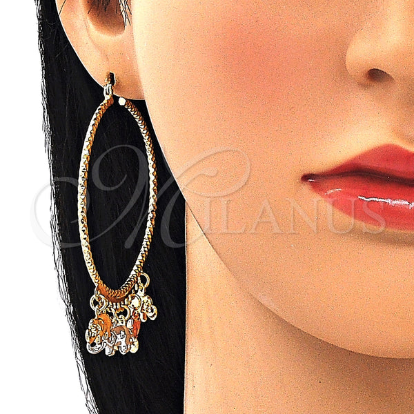 Gold Filled Hoop Earrings — Large Hoop Elephant Design Diamond Cutting Tricolor 02. — alternate product view — SKU 139743 | Oro Laminado aretes de aro — Large Hoop Elephant diseño Diamond Cutting Tricolor 02. — SKU 139743