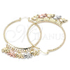 Oro Laminado Large Hoop, Gold Filled Style Elephant Design, Diamond Cutting Finish, Tricolor, 02.380.0016.50