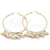 Oro Laminado Large Hoop, Gold Filled Style Elephant Design, Diamond Cutting Finish, Tricolor, 02.380.0016.50