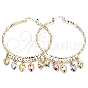 Gold Filled Hoop Earrings — Large Hoop Strawberry Design Diamond Cutting Tricolor 02. — main product view — SKU 139744 | Oro Laminado aretes de aro — Large Hoop Strawberry diseño Diamond Cutting Tricolor 02. — SKU 139744