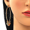 Oro Laminado Large Hoop, Gold Filled Style Shell Design, Diamond Cutting Finish, Tricolor, 02.380.0018.50